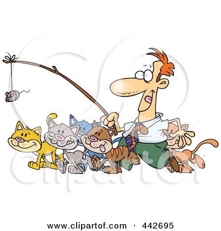 Royalty-Free (RF) Clip Art Illustration of a Cartoon Businessman Herding Cats by toonaday