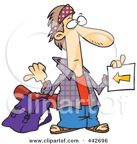 Royalty-Free (RF) Clip Art Illustration of a Cartoon Hitchhiker Holding A Sign by toonaday