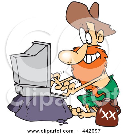 Royalty-Free (RF) Clip Art Illustration of a Cartoon Male Hillbilly Using A Computer by toonaday