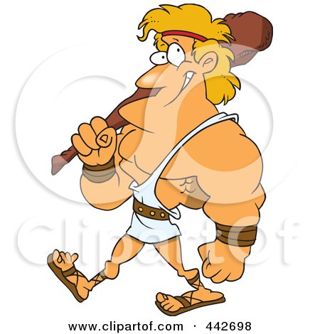 Royalty-Free (RF) Clip Art Illustration of a Cartoon Hercules Carrying A Club by toonaday