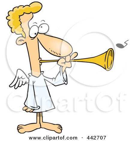Royalty-Free (RF) Clip Art Illustration of a Cartoon Herald The Angel Blowing A Horn by toonaday