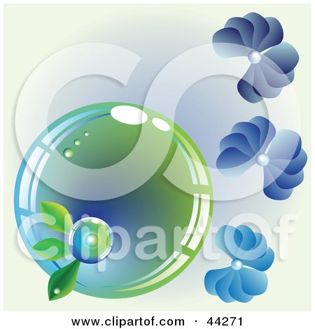Clipart Illustration of a Green And Blue Orb With Blue Flowers by kaycee