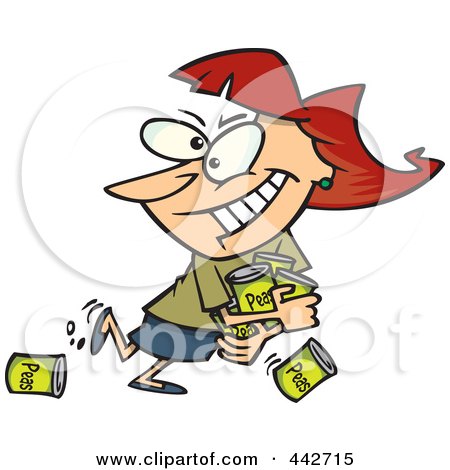 Royalty-Free (RF) Clip Art Illustration of a Cartoon Woman Hoarding Canned Food by toonaday