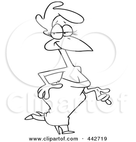 Royalty-Free (RF) Clip Art Illustration of a Cartoon Black And White Outline Design Of A Sexy Hen In A Dress by toonaday