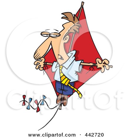 Royalty-Free (RF) Clip Art Illustration of a Cartoon Businessman Flying High On A Kite by toonaday