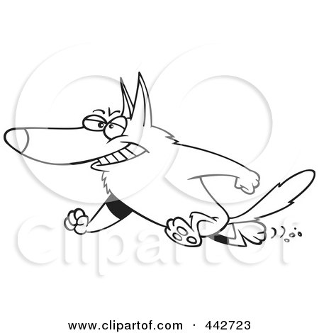 Royalty-Free (RF) Clip Art Illustration of a Cartoon Black And White Outline Design Of A Hero German Shepherd by toonaday