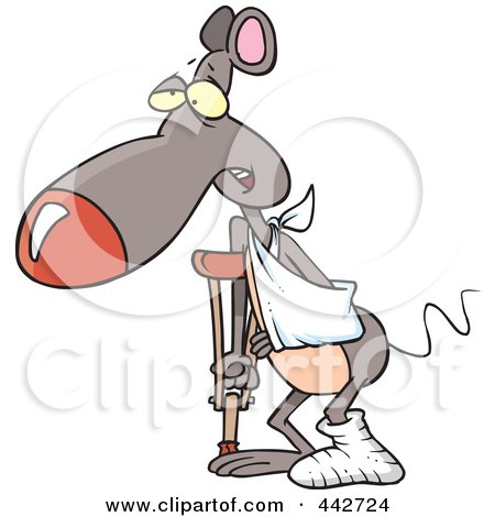Royalty-Free (RF) Clip Art Illustration of a Cartoon Rat With A Cast, Sling And Crutch by toonaday