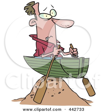 Royalty-Free (RF) Clip Art Illustration of a Cartoon Man Left High And Dry In A Boat by toonaday