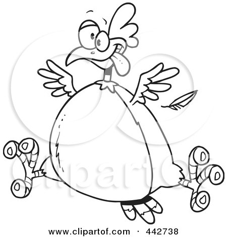 Royalty-Free (RF) Clip Art Illustration of a Cartoon Black And White Outline Design Of A Fat Hen by toonaday