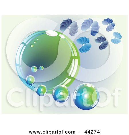 Clipart Illustration of a Shiny Green And Blue Bubble With Flower Petals by kaycee