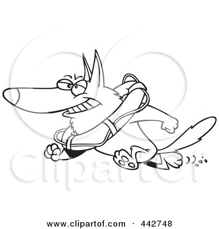 Royalty-Free (RF) Clip Art Illustration of a Cartoon Black And White Outline Design Of A Lifeguard German Shepherd by toonaday
