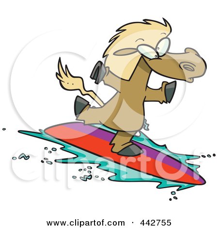 Royalty-Free (RF) Clip Art Illustration of a Cartoon Surfing Horse by toonaday