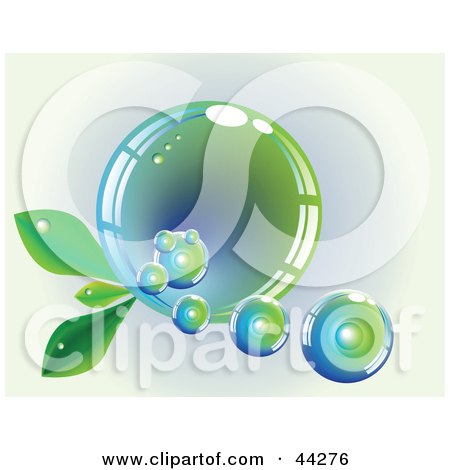 Clipart Illustration of a Reflective Blue And Green Bubble With Leaves by kaycee