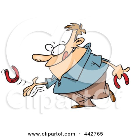 Royalty-Free (RF) Clip Art Illustration of a Cartoon Man Throwing Horseshoes by toonaday