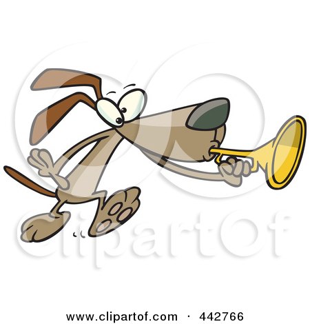 Royalty-Free (RF) Clip Art Illustration of a Cartoon Dog Playing A Horn by toonaday