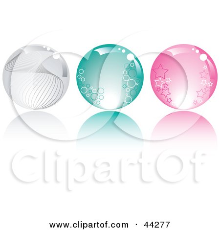 Clipart Illustration of a Collage Of Clear, Green And Pink Crystal Balls With Stars, Circles And Waves by kaycee