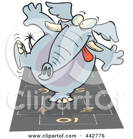 Royalty-Free (RF) Clip Art Illustration of a Cartoon Elephant Playing Hop Scotch by toonaday