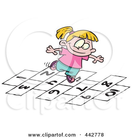 Royalty-Free (RF) Clip Art Illustration of a Cartoon Girl Playing Hop Scotch by toonaday