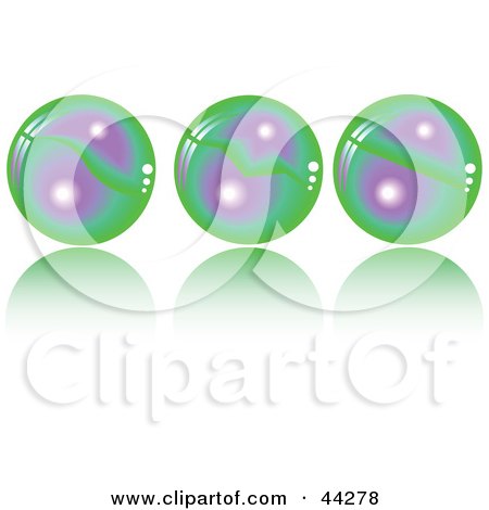 Clipart Illustration of a Collage Of Three Green And Purple Crystal Balls by kaycee