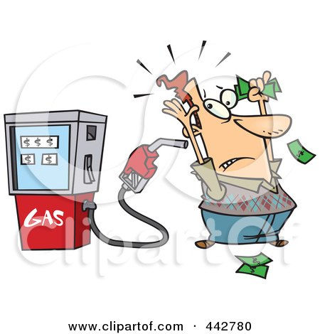 Royalty-Free (RF) Clip Art Illustration of a Cartoon Gas Pump Holding Up A Customer by toonaday