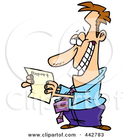Royalty-Free (RF) Clip Art Illustration of a Cartoon Hopeful Businessman Holding A Report by toonaday