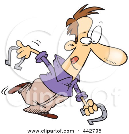 Royalty-Free (RF) Clip Art Illustration of a Cartoon Man Playing Horseshoes by toonaday