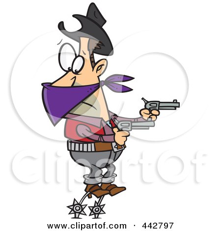 Royalty-Free (RF) Clip Art Illustration of a Cartoon Cowboy Balanced On His Spurs During A Hold Up by toonaday