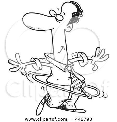Royalty-Free (RF) Clip Art Illustration of a Cartoon Black And White Outline Design Of A Black Businessman Using A Hula Hoop by toonaday