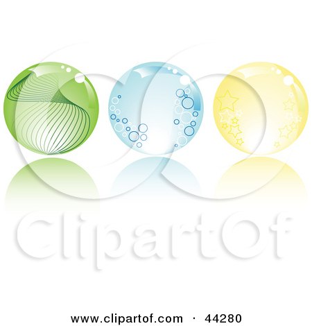 Clipart Illustration of a Collage Of Green, Blue And Yellow Crystal Balls With Stars, Circles And Waves by kaycee