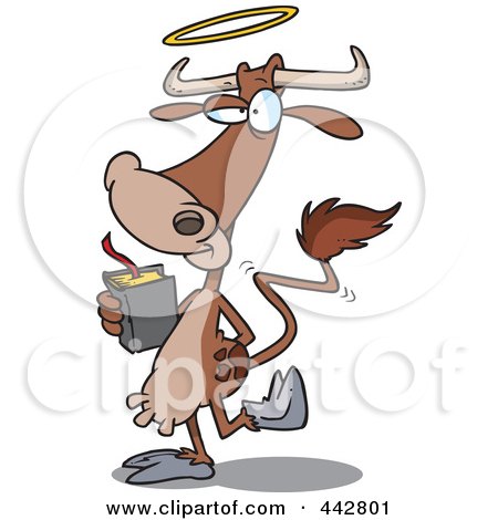 Royalty-Free (RF) Clip Art Illustration of a Cartoon Holy Cow With A Halo And Bible by toonaday