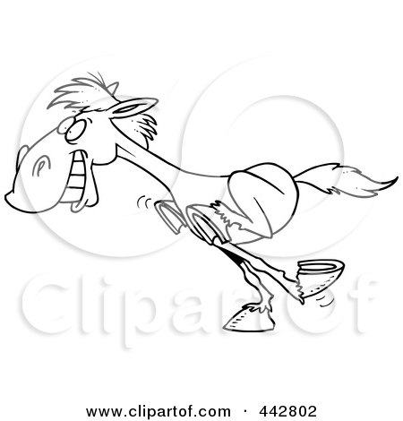 Royalty-Free (RF) Clip Art Illustration of a Cartoon Black And White Outline Design Of A Galloping Horse by toonaday