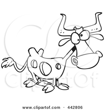 Royalty-Free (RF) Clip Art Illustration of a Cartoon Black And White Outline Design Of A Cow With Holes by toonaday