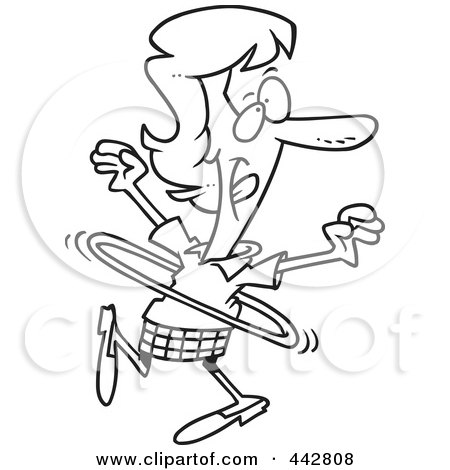 Royalty-Free (RF) Clip Art Illustration of a Cartoon Black And White Outline Design Of A Businesswoman Using A Hula Hoop by toonaday