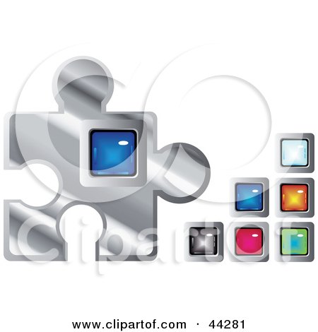 Clipart Illustration of a Silver Puzzle Piece With Interchangeable Jewels by kaycee