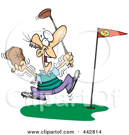 Royalty-Free (RF) Clip Art Illustration of a Cartoon Golfer Celebrating A Hole In One by toonaday