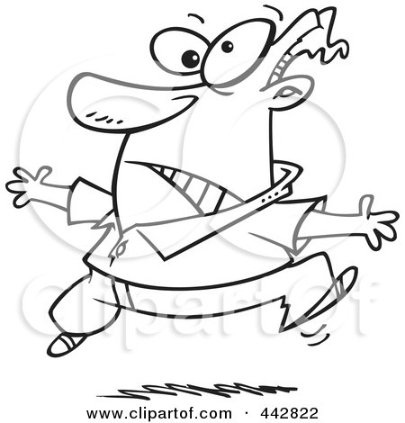Royalty-Free (RF) Clip Art Illustration of a Cartoon Black And White Outline Design Of A Man Hopping by toonaday