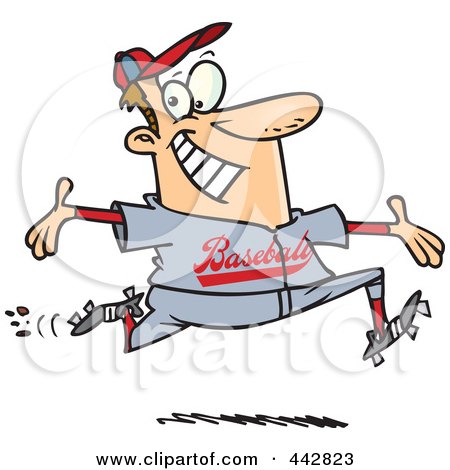 Royalty-Free (RF) Clip Art Illustration of a Cartoon Baseball Man Making A Home Run by toonaday