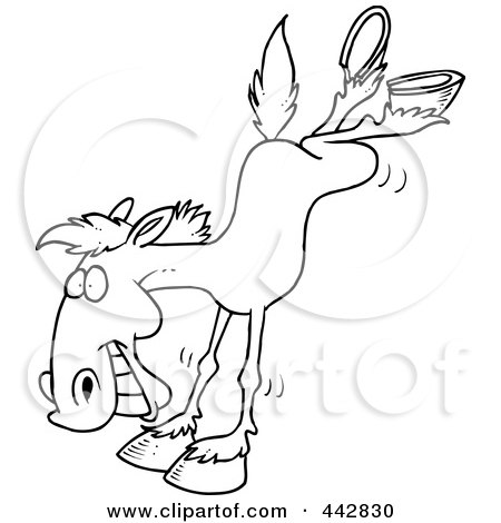 Royalty-Free (RF) Clip Art Illustration of a Cartoon Black And White Outline Design Of A Bucking Horse by toonaday