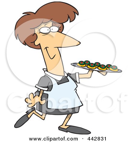 Royalty-Free (RF) Clip Art Illustration of a Cartoon Woman Serving Finger Foods by toonaday