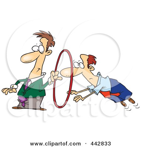 Royalty-Free (RF) Clip Art Illustration of a Cartoon Businessman Leaping Through A Hoop by toonaday