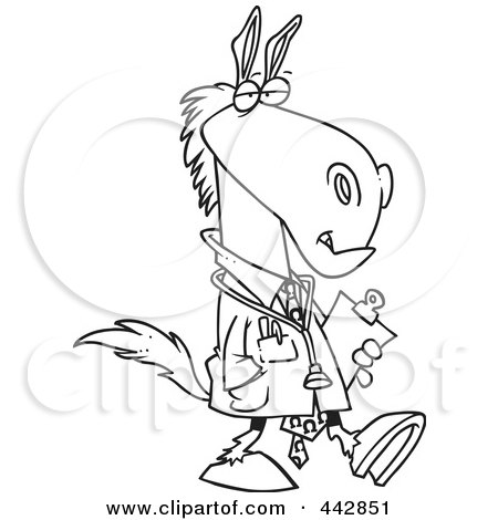 Royalty-Free (RF) Clip Art Illustration of a Cartoon Black And White Outline Design Of A Doctor Horse by toonaday