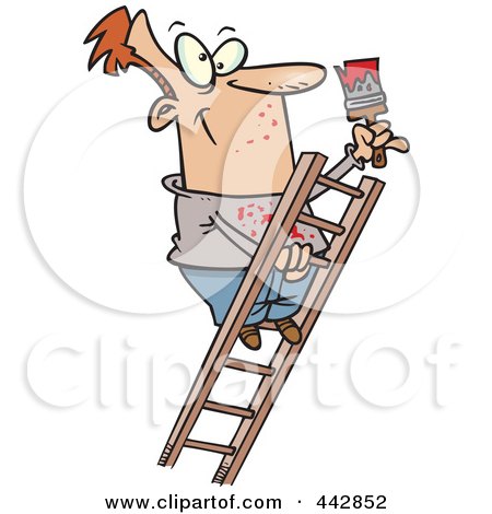 Royalty-Free (RF) Clip Art Illustration of a Cartoon Painter Climbing A Ladder by toonaday