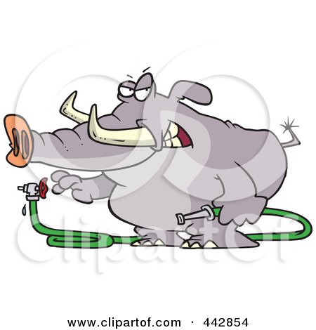 Royalty-Free (RF) Clip Art Illustration of a Cartoon Elephant Turning A Hose On by toonaday