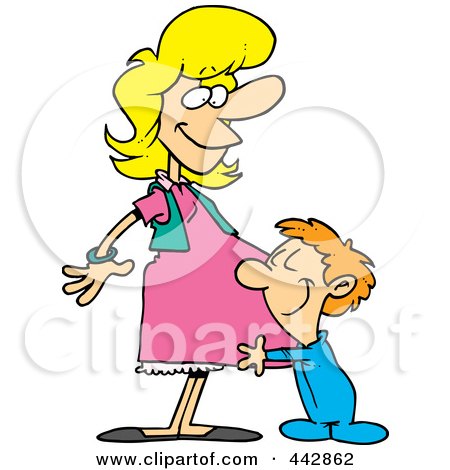 Royalty-Free (RF) Clip Art Illustration of a Cartoon Son Hugging His Pregnant Mom by toonaday