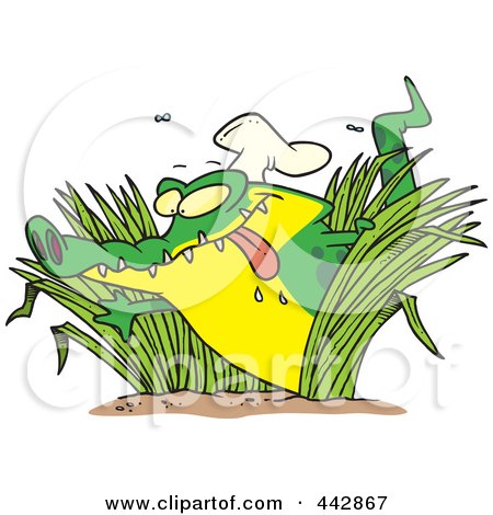 Royalty-Free (RF) Clip Art Illustration of a Cartoon Hungry Chef Gator In Grasses by toonaday