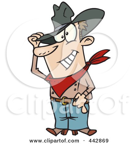 Royalty-Free (RF) Clip Art Illustration of a Cartoon Friendly Cowboy Tipping His Hat by toonaday