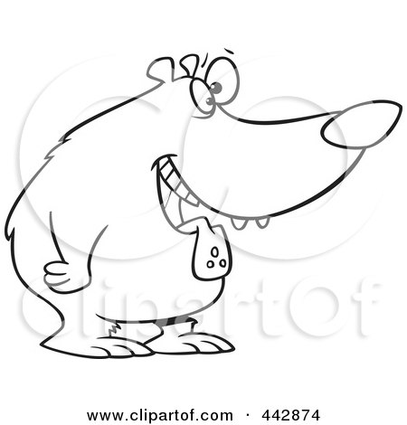 Royalty-Free (RF) Clip Art Illustration of a Cartoon Black And White Outline Design Of A Drooling Hungry Bear by toonaday