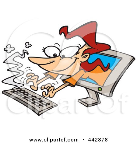 Royalty-Free (RF) Clip Art Illustration of a Cartoon Woman Typing From A Computer Screen by toonaday