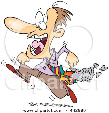 Royalty-Free (RF) Clip Art Illustration of a Cartoon Man Running With A Fiery Butt by toonaday