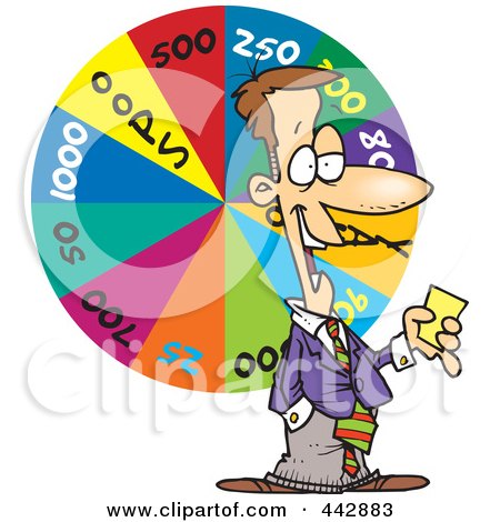 Royalty-Free (RF) Clip Art Illustration of a Cartoon Game Show Host With A Wheel by toonaday